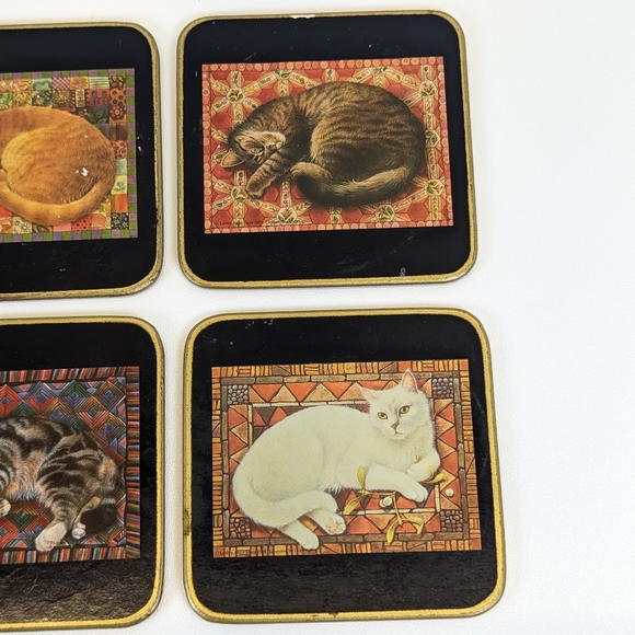Set of 6 Cats By Lesley Anne Ivory 1989 Vintage Clover Leaf Coasters - Picture 4 of 6